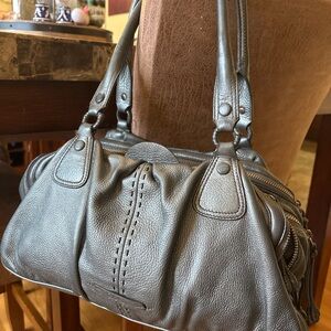 Cole Haan Gray Pebbled Leather Triple Zip Satchel Shoulder Bag